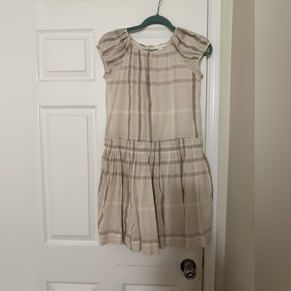 Burberry Girls Beige and Cream Plaid Silk Dress